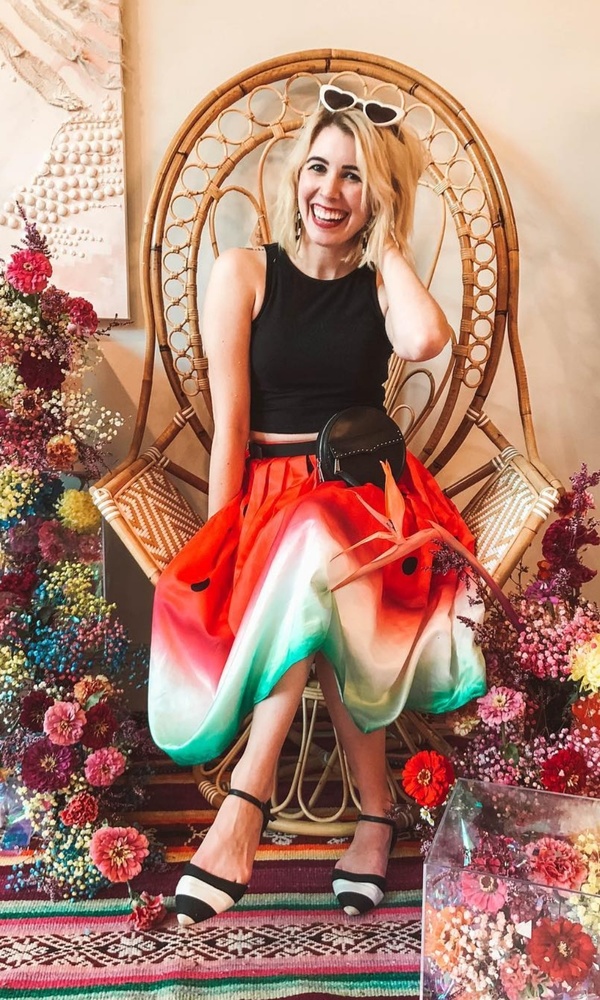 New Watermelon Printed Midi Box Pleat Skirt - Picture 2 of 8